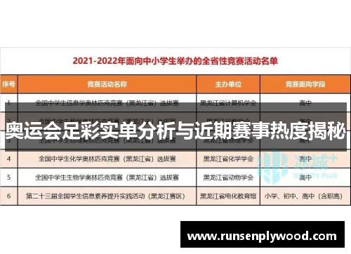 奥运会足彩实单分析与近期赛事热度揭秘